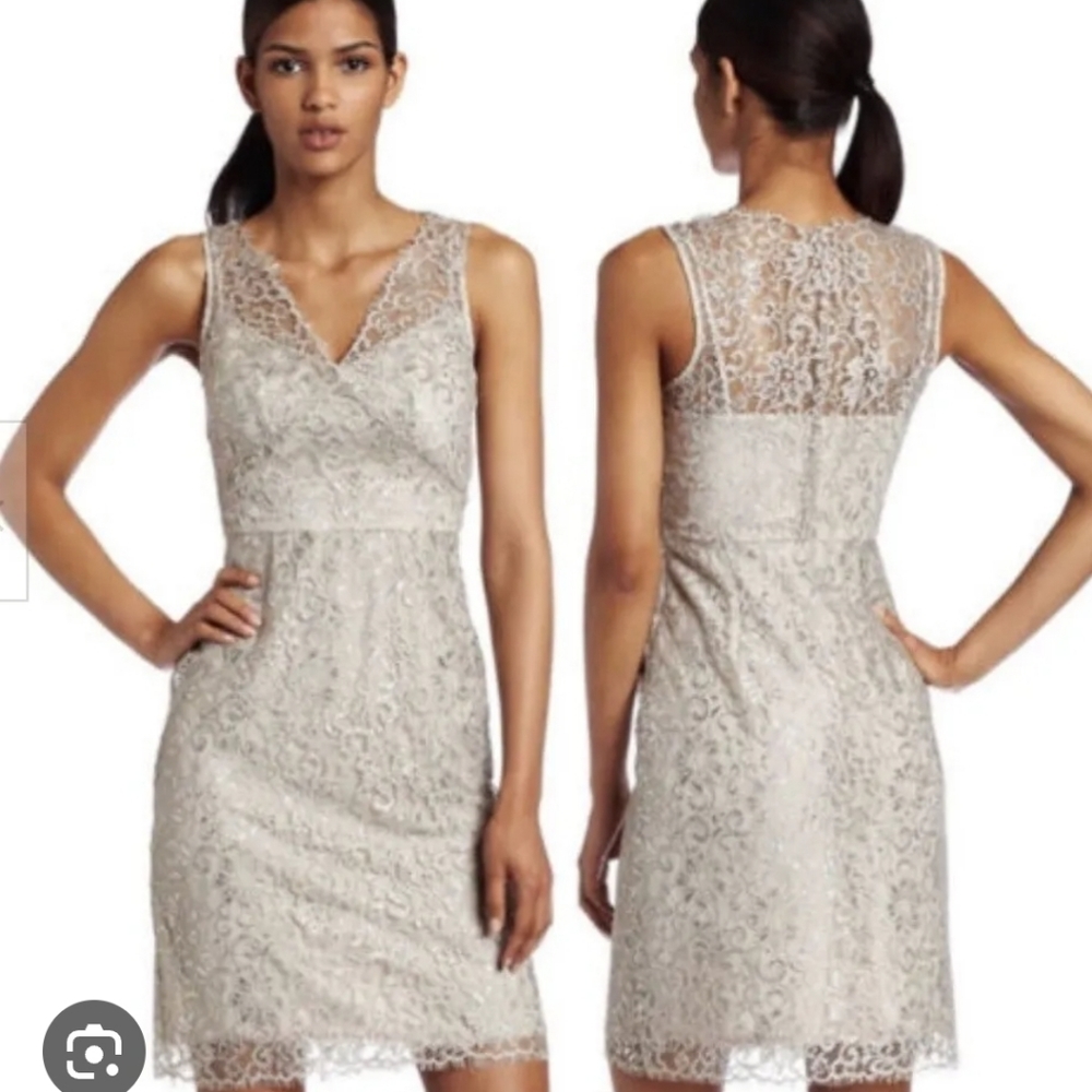 BCBGMaxAzria Silver Lace Cocktail Dress